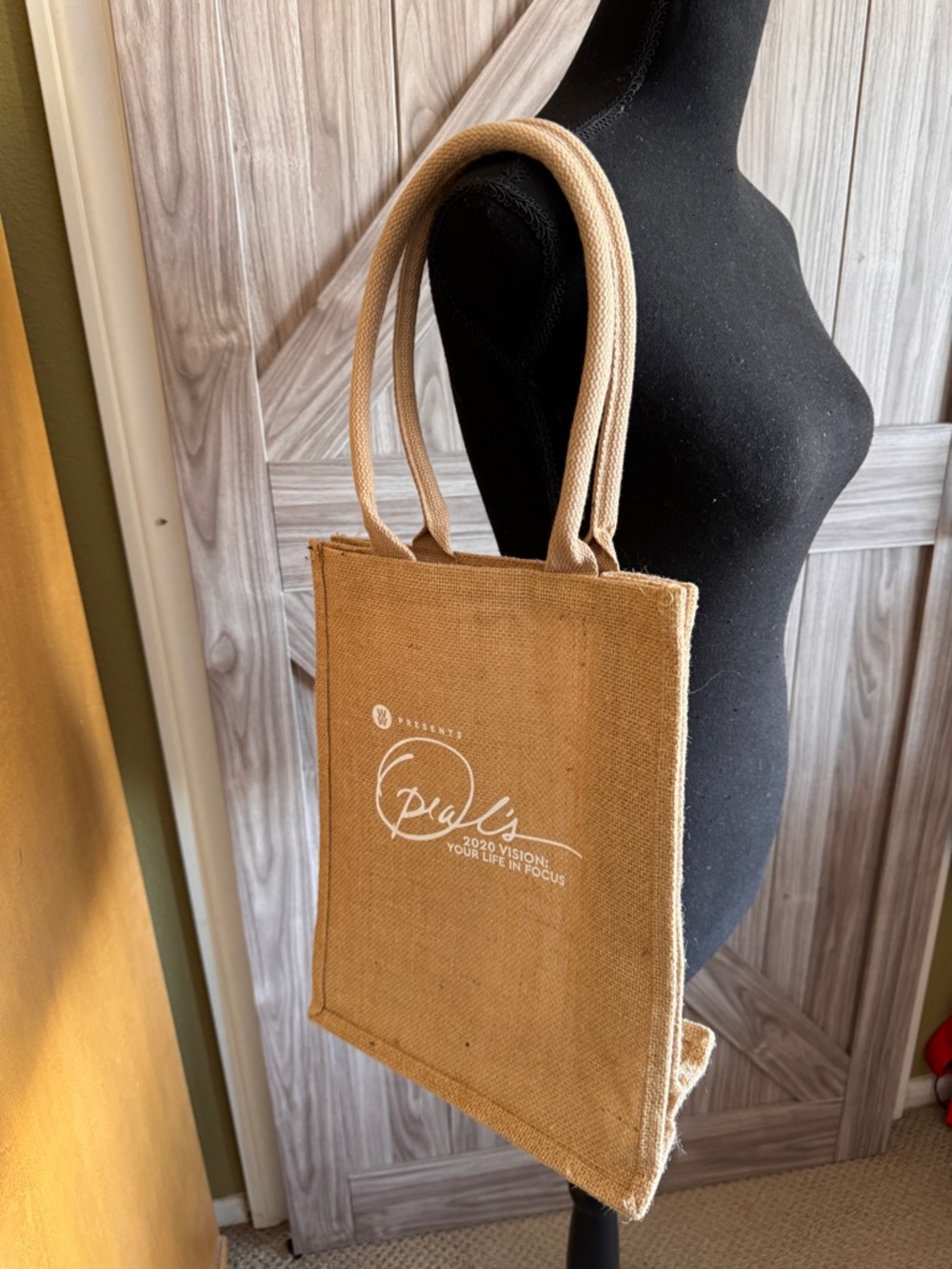 Oprah Natural Burlap/Jute Tote Bag with White Opeah Logo - Unbranded